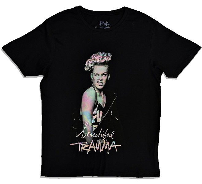 Pink Unisex Tee Shirt<br>with back print<br>Beautiful Trauma<br>Size: Medium